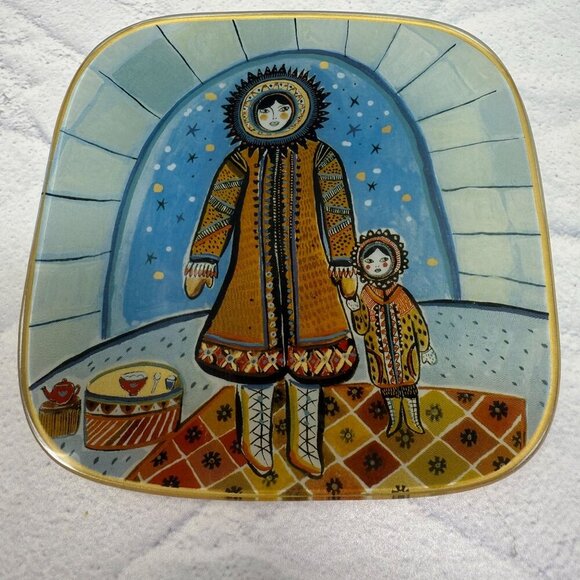 Fragonard Parfumeur Ceramic Decorative Plates Folk Art Winter North Set of 4 - Picture 2 of 8